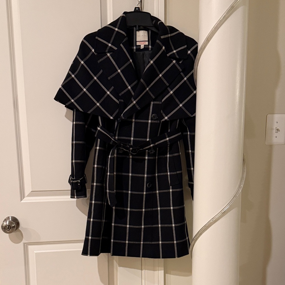 The Limited Scandal Collection Black Windowpane Plaid Trench Coat